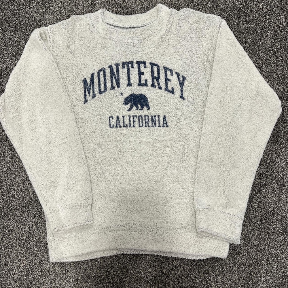 Gray Crewneck Sweater with Blue Accents